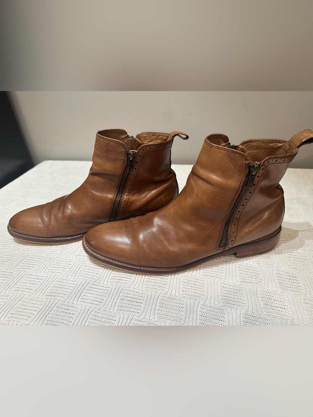 Johnston Murphy Brown Leather Zip Ankle Boots Mens 11.5